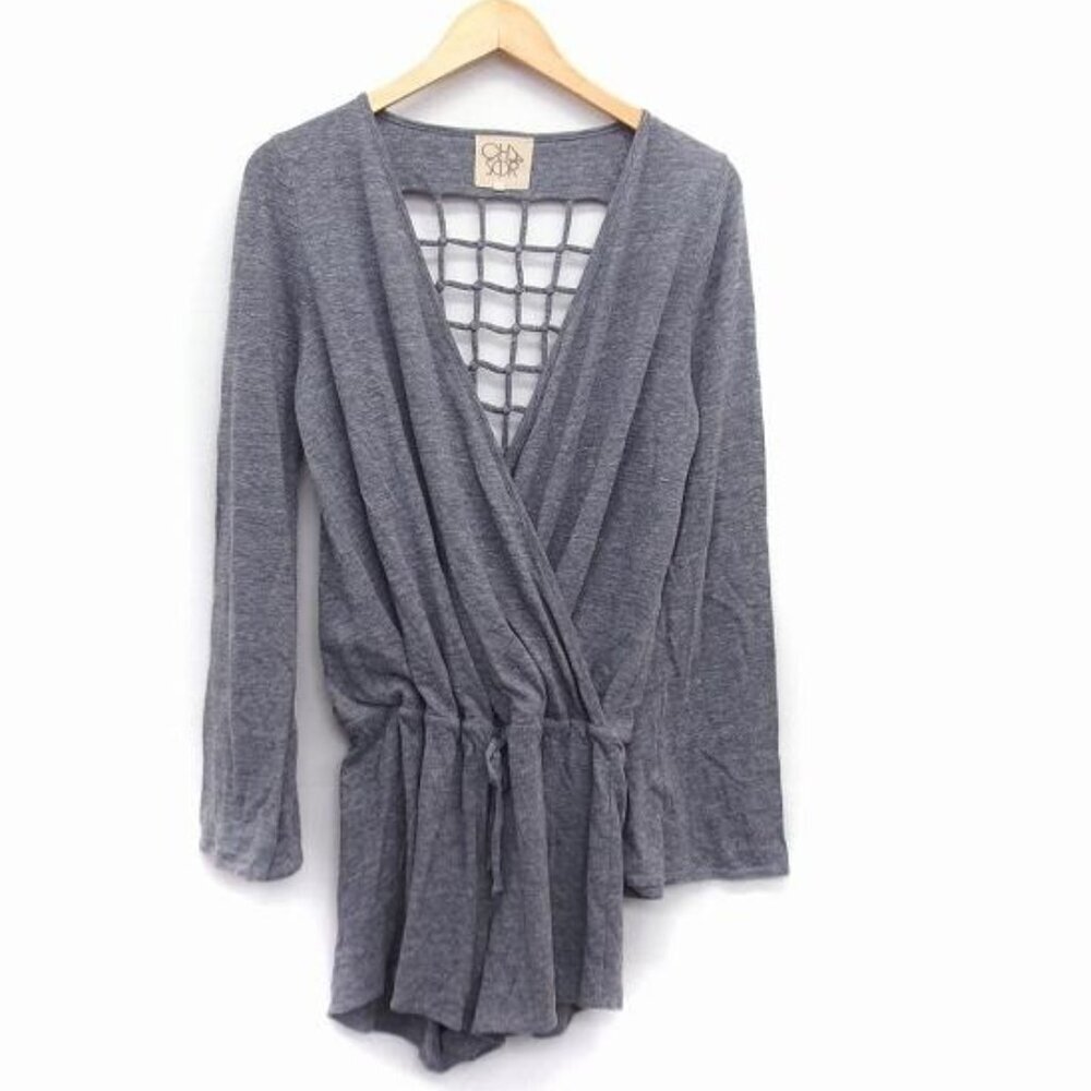 Chaser Caged Back Bell Sleeve Romper Playsuit Grey Wrap Front Size S